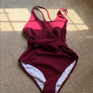 Cupshe Burgundy One-Piece Swimsuit with Waist Tie
